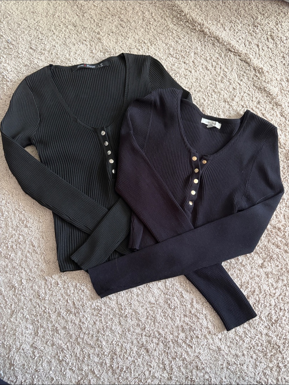 Roma Concept & Love Tree Ribbed Scoop Neck Sweater shirt - Black